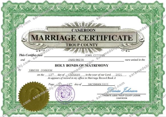 Cameroon marriage certificate Word and PDF template